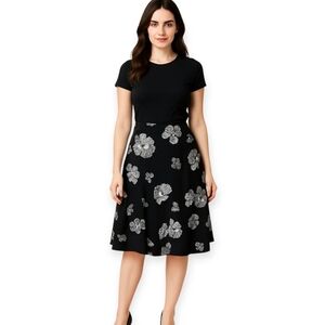 Worthington Black White Floral Print A-Line Cotton Skirt Size 12